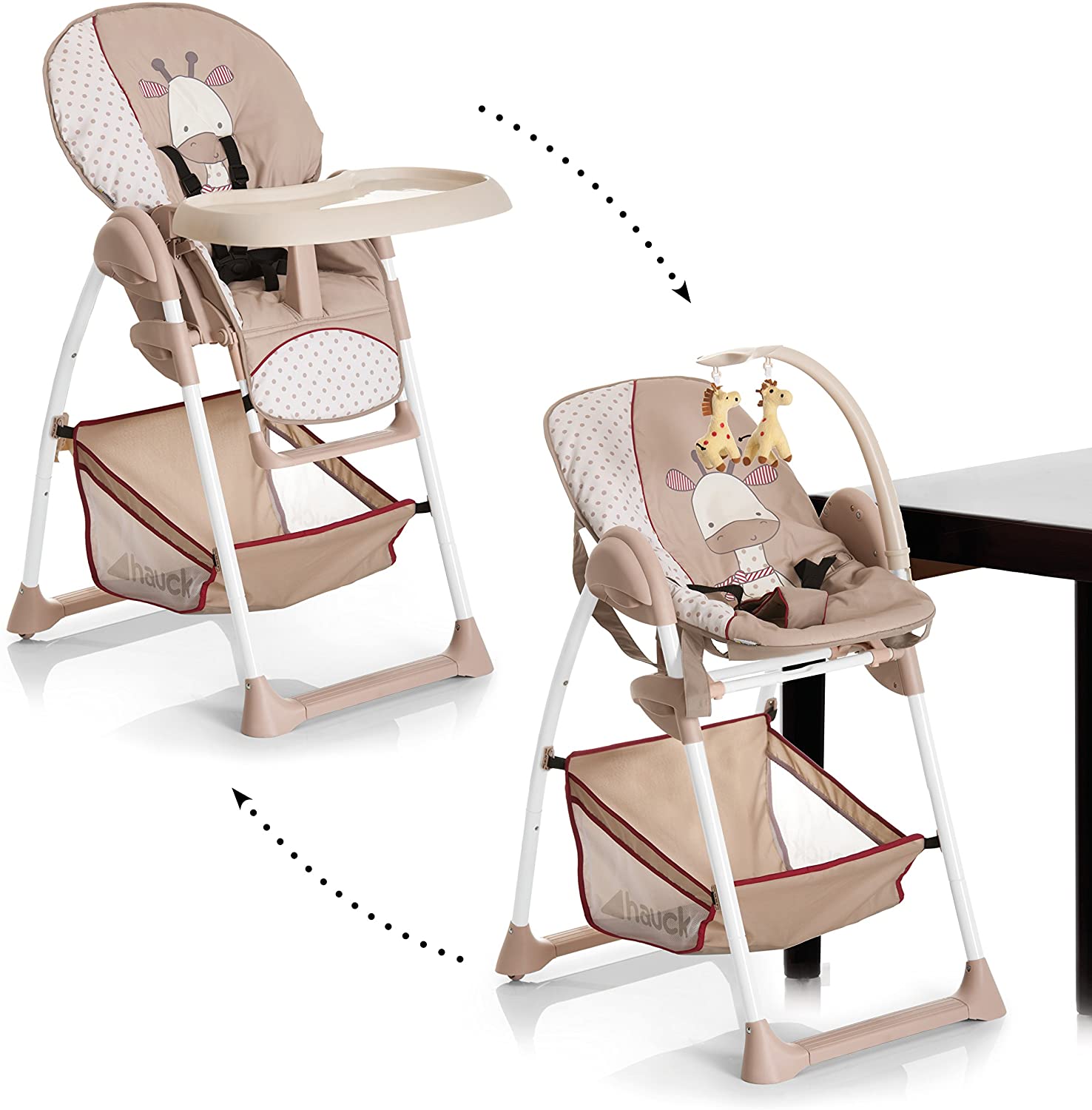 Seggiolone pappa per neonati e bambini con vassoio rimovibile, imbracatura  a 5 punti gambe regolabili in altezza, sedia da pranzo dai 6 mesi fino a 20